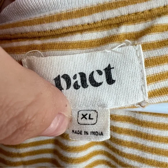 Pact Organic Softspun V-Neck Tee Cotton Mustard White Stripe XL - Picture 6 of 9